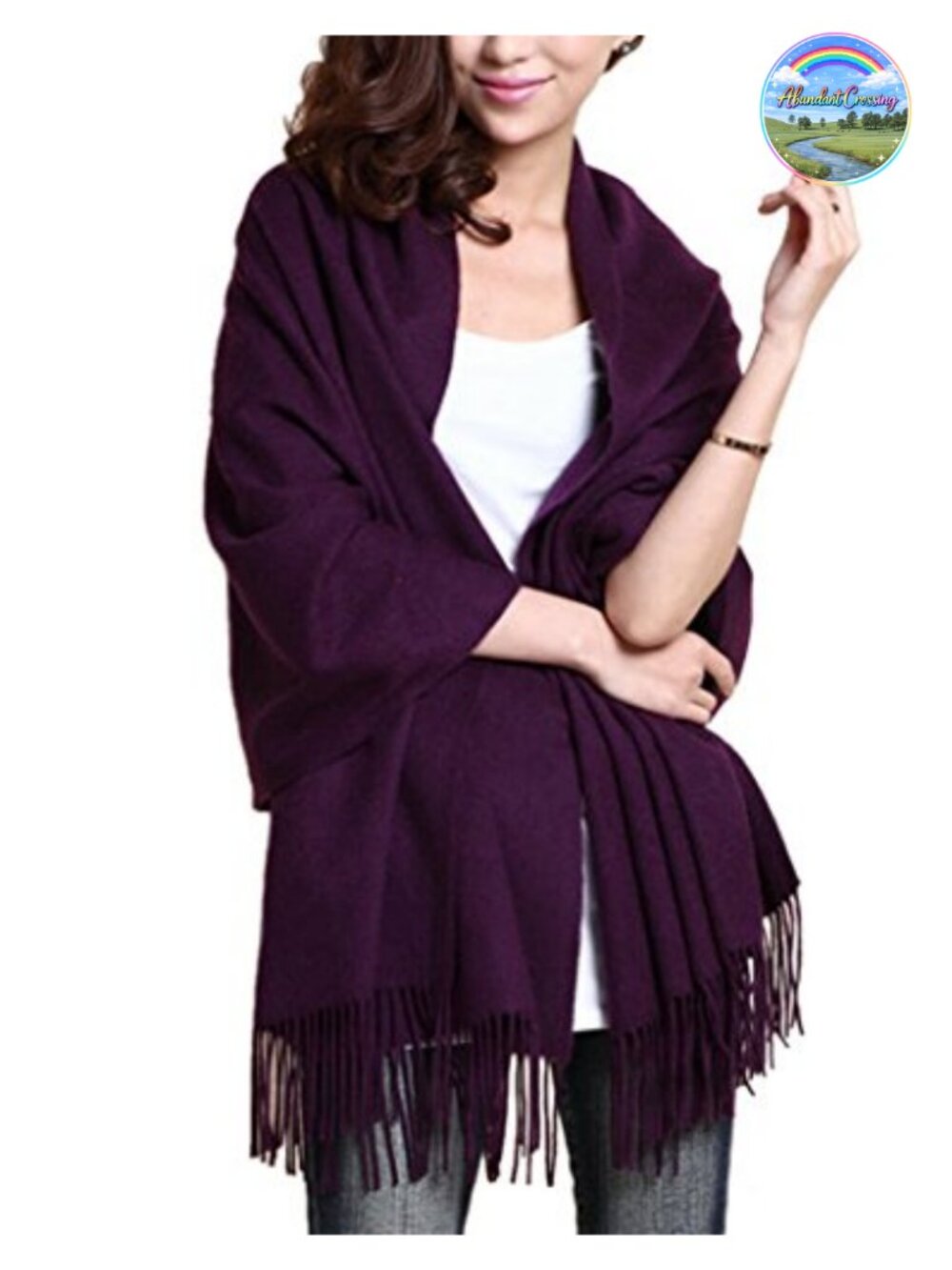 Wool Pashmina Shawl Thick Large Travel Wrap Blanket Scarf with Tassels